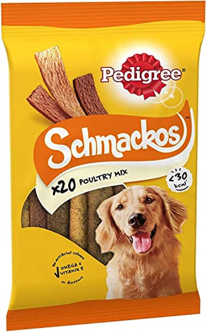 Pedigree Schmackos Mega Pack 110 Strips Snacks, Dog Treat Multipack with Beef, Lamb and Poultry Flavours