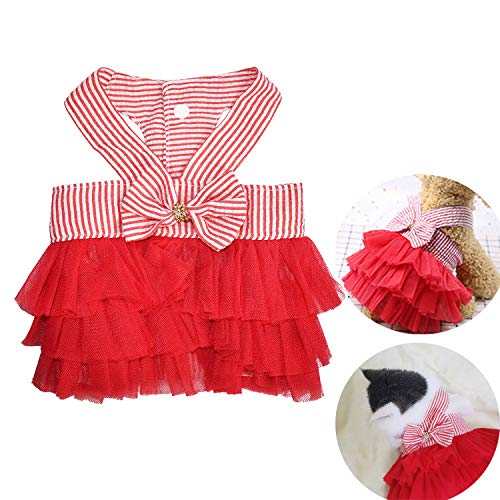 VANVENE Pet Dog Dresses for Small Dogs, Puppy Kitten Bowknot Striped Mesh Vest Tutu Princess Fancy Dress Skirt Apparel Supplies for Pomeranian Chihuahua Small Breed Dogs Cats Doggy