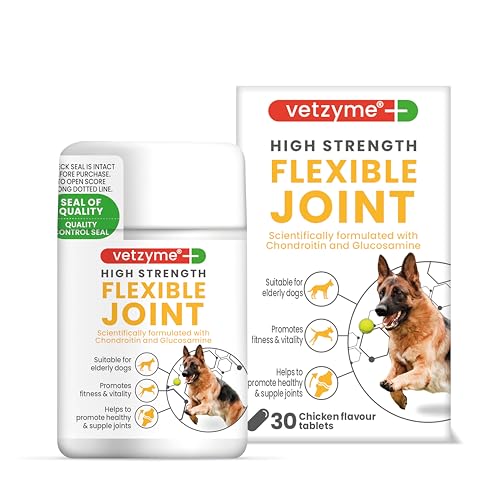 Vetzyme | High Strength Flexible Joint Supplements for Senior Dogs | Hip & Joint Care Tablets | Tasty Chicken Treats with Glucosamine & Omega 3, 90 Count