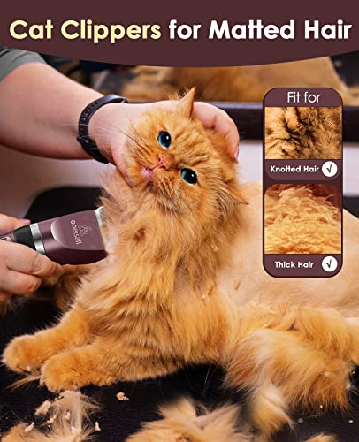 oneisall Cat Grooming Clippers for Matted Hair, 2-Speed Cordless Low Noise Pet Hair Clipper Trimmer for Dogs Cats Animals