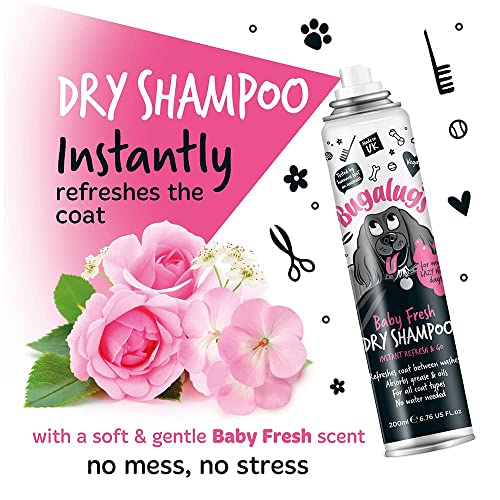 BUGALUGS Baby Fresh Dog Shampoo 500ml dog grooming shampoo products for smelly dogs with baby powder scent, best puppy shampoo baby fresh, shampoo conditioner, Vegan pet shampoo professional
