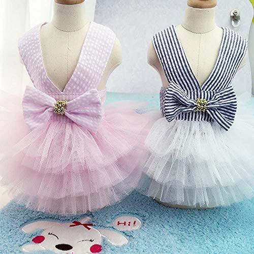 VANVENE Pet Dog Dresses for Small Dogs, Puppy Kitten Bowknot Striped Mesh Vest Tutu Princess Fancy Dress Skirt Apparel Supplies for Pomeranian Chihuahua Small Breed Dogs Cats Doggy