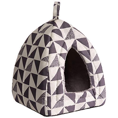 Hollypet Cat Bed Kitten Bed Self-Warming 2-in-1 Foldable Comfortable Igloo Triangle Pet Tent House