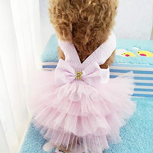 VANVENE Pet Dog Dresses for Small Dogs, Puppy Kitten Bowknot Striped Mesh Vest Tutu Princess Fancy Dress Skirt Apparel Supplies for Pomeranian Chihuahua Small Breed Dogs Cats Doggy