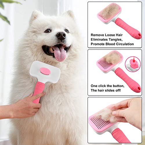 Dog Brush Cat Brush Grooming Comb,Self Cleaning Cat Dog Slicker Brushes with Smooth handle,Pet Grooming Tool with Cleaning Button for Cat Dog Shedding Brush Cat Dog Massage Clean Tangled Brush
