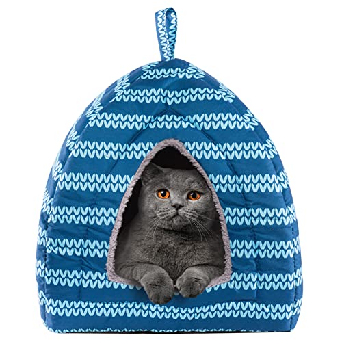 Hollypet Cat Bed Kitten Bed Self-Warming 2-in-1 Foldable Comfortable Igloo Triangle Pet Tent House