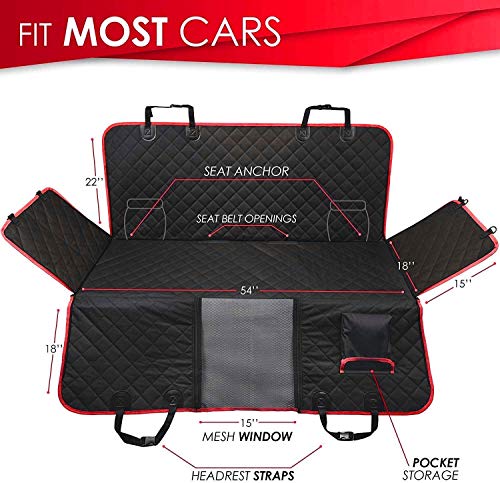 Dog Hammock for Car Back seat with Mesh Visual Window, Side Flaps with Zipper, Padded 4 Layers Waterproof Heavy Duty Dog Hammock with Storage Bag, Scratch Proof Nonslip Pet Car Seat Cover