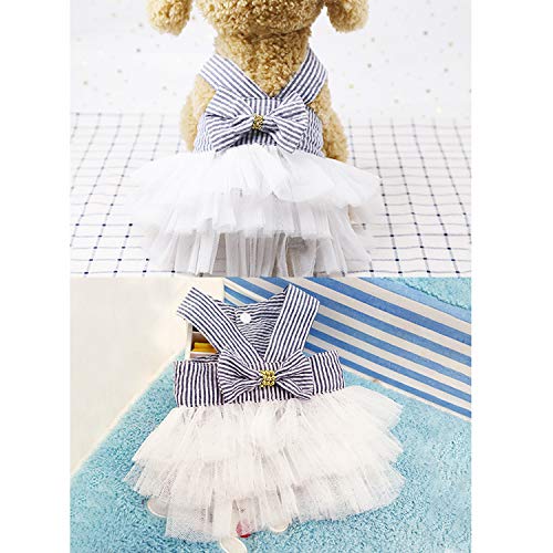 VANVENE Pet Dog Dresses for Small Dogs, Puppy Kitten Bowknot Striped Mesh Vest Tutu Princess Fancy Dress Skirt Apparel Supplies for Pomeranian Chihuahua Small Breed Dogs Cats Doggy