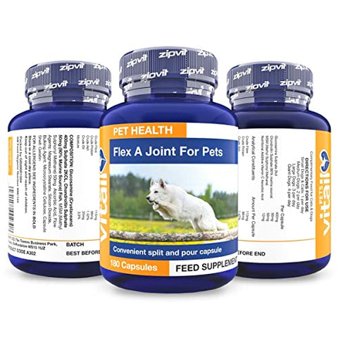 Flex A Joint for Pets. Glucosamine for Dogs and Cats Plus Chondroitin and MSM. 180 'Split and Pour' Capsules.