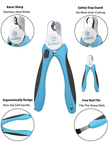 Gonicc Dog & Cat Pets Nail Clippers and Trimmers - with Safety Guard to Avoid Over Cutting, Free Nail File, Razor Sharp Blade - for Large and Small Animals.