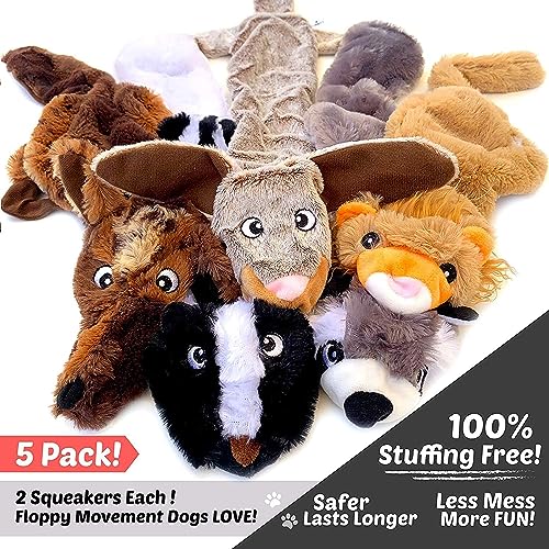Newthinking No Stuffing Dog Toys, 5 Pack Dog Squeaky Toys, Durable Plush Dog Toys for Large Medium Small Dog