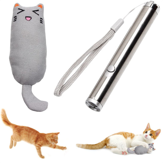 MOSNOW Cat Chase Toys,1 Pack 2 in 1 LED Pointer Cat Toys&1 Pack Cat Catnip Toys, Funny Cat Toys, Pet Interactive Toys for Pet Indoor Exercise Training Tool
