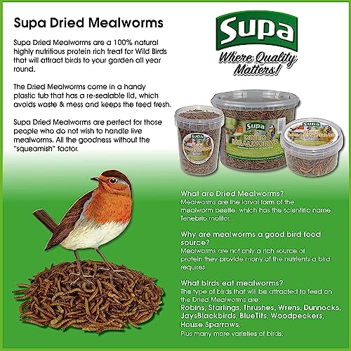 Supa Dried Mealworms for Wild Birds, 3 Litre Bucket, High Energy Protein Rich Treat For Garden Birds, Attract More Birds To Your Garden, Quality Wild Bird Food.