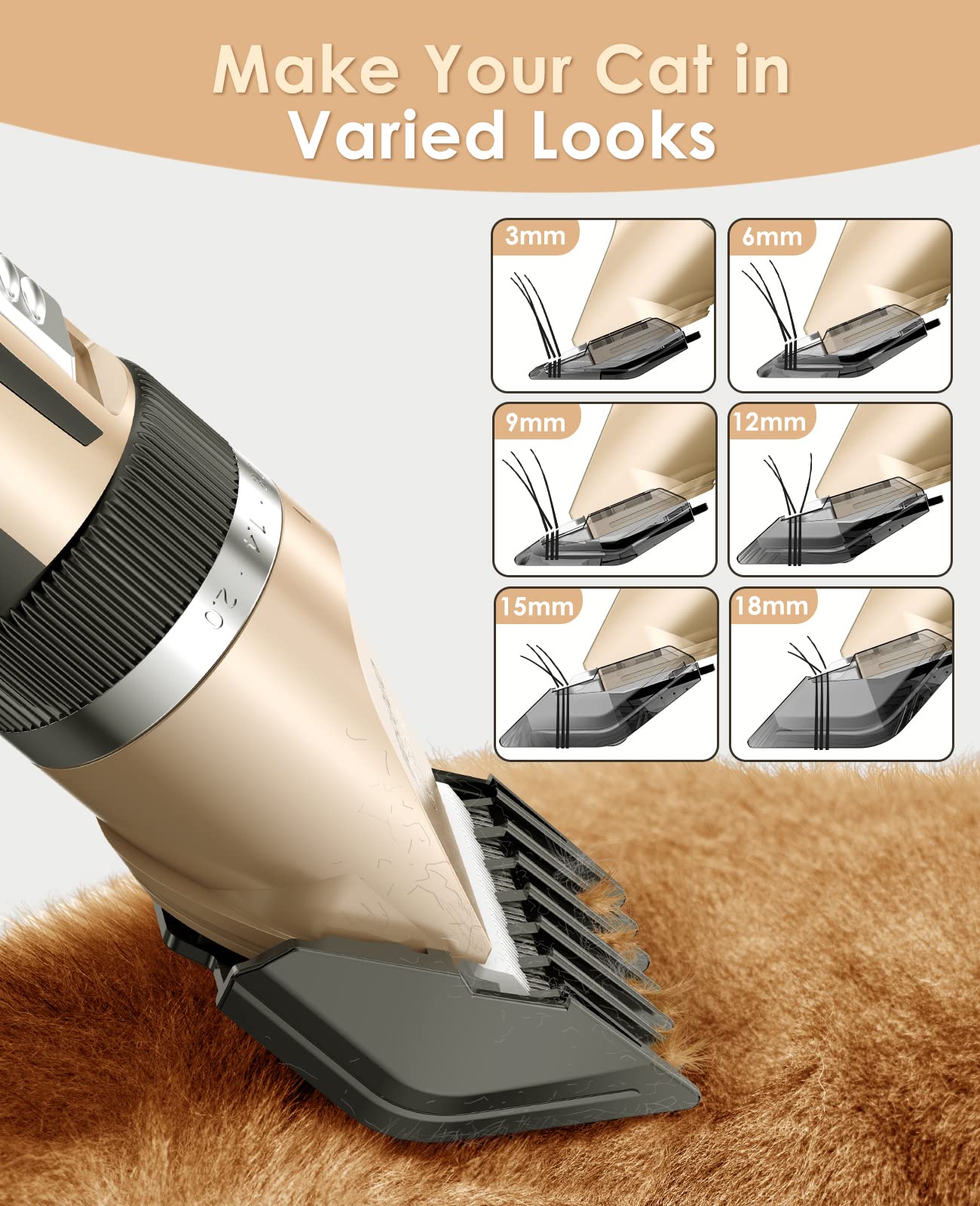oneisall Cat Grooming Clippers for Matted Hair, 2-Speed Cordless Low Noise Pet Hair Clipper Trimmer for Dogs Cats Animals