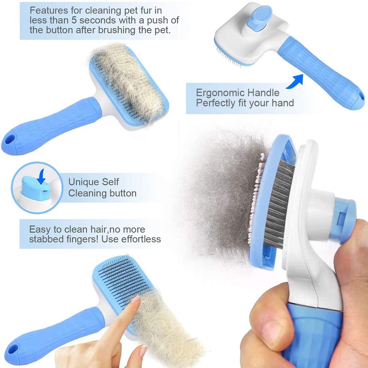 Dog Brush Cat Brush Grooming Comb,Self Cleaning Cat Dog Slicker Brushes with Smooth handle,Pet Grooming Tool with Cleaning Button for Cat Dog Shedding Brush Cat Dog Massage Clean Tangled Brush
