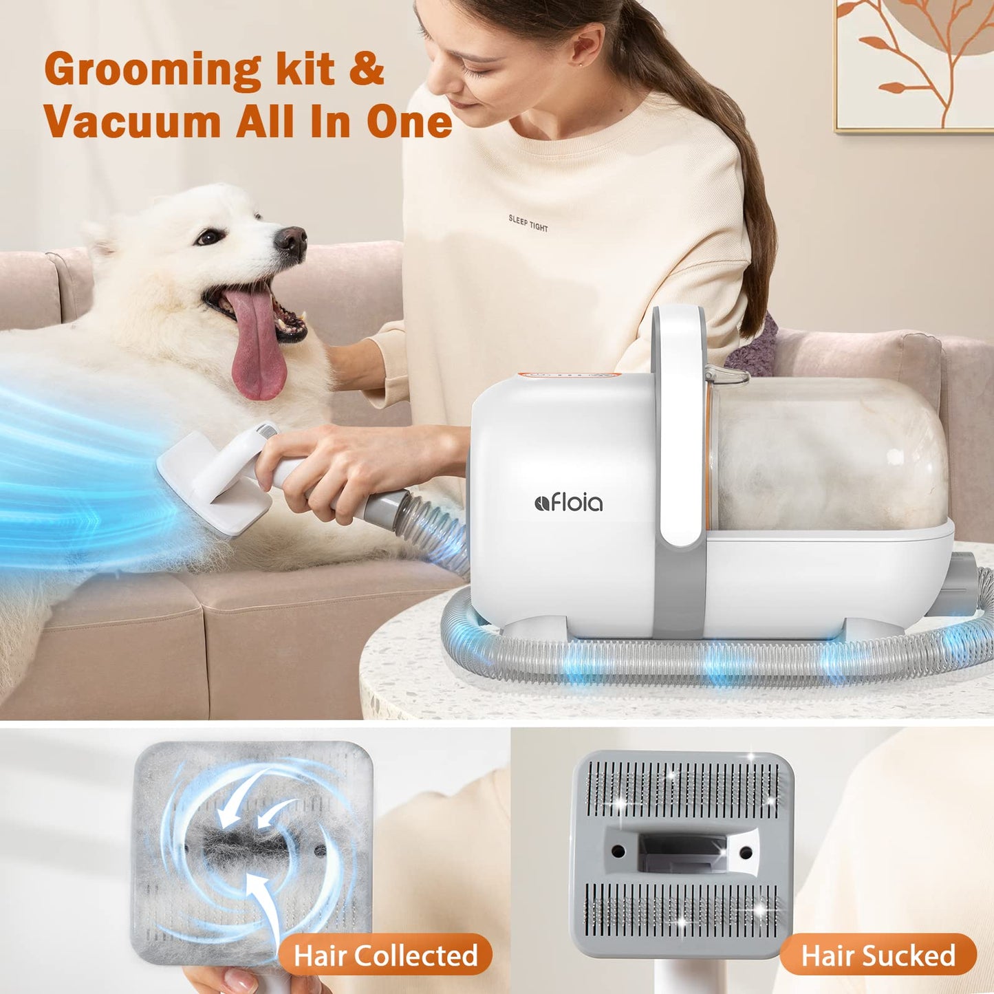 Afloia Dog Grooming Kit with Vacuum, Dog Clippers, Suction 99% Pet Hair, Professional Pet Grooming Kit with 7 Proven Tools for Shedding Grooming, Cat Dog Grooming Vacuum Kit