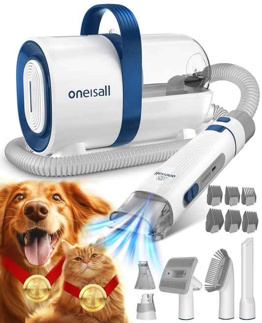oneisall Dog Grooming Vacuum Kit,Dog Clippers, Suction 99% Pet Hair,Professional Dog Vacuum Groomer with 7 Pet Grooming Tools for Shedding Thick & Thin Dogs Cats Pet Hair