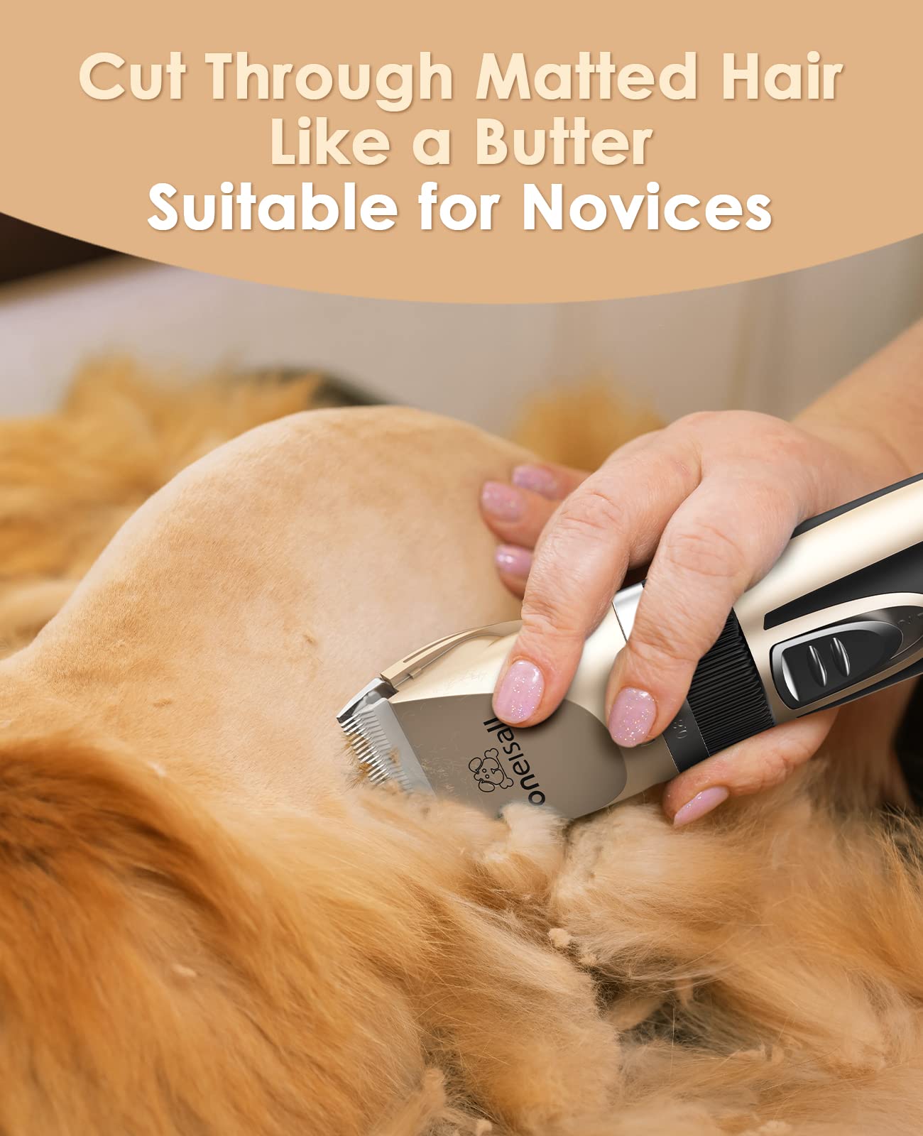 oneisall Cat Grooming Clippers for Matted Hair, 2-Speed Cordless Low Noise Pet Hair Clipper Trimmer for Dogs Cats Animals