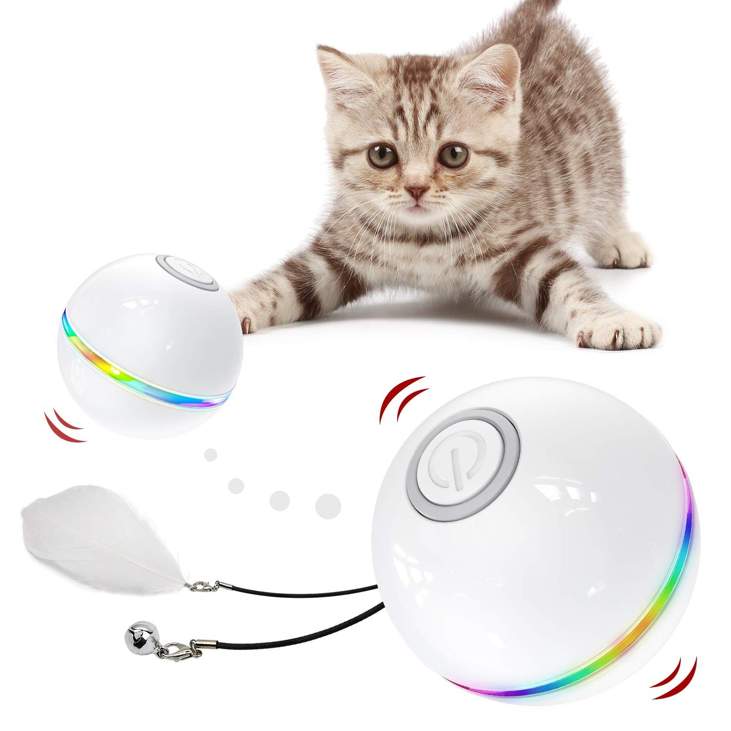 Iokheira Interactive Cat Toys Ball (4th Gen) Wicked Ball for Indoor Cats Adult, Auto 360° Self-Rotating & USB Rechargeable with LED Red Light Toy for Cat Kitten
