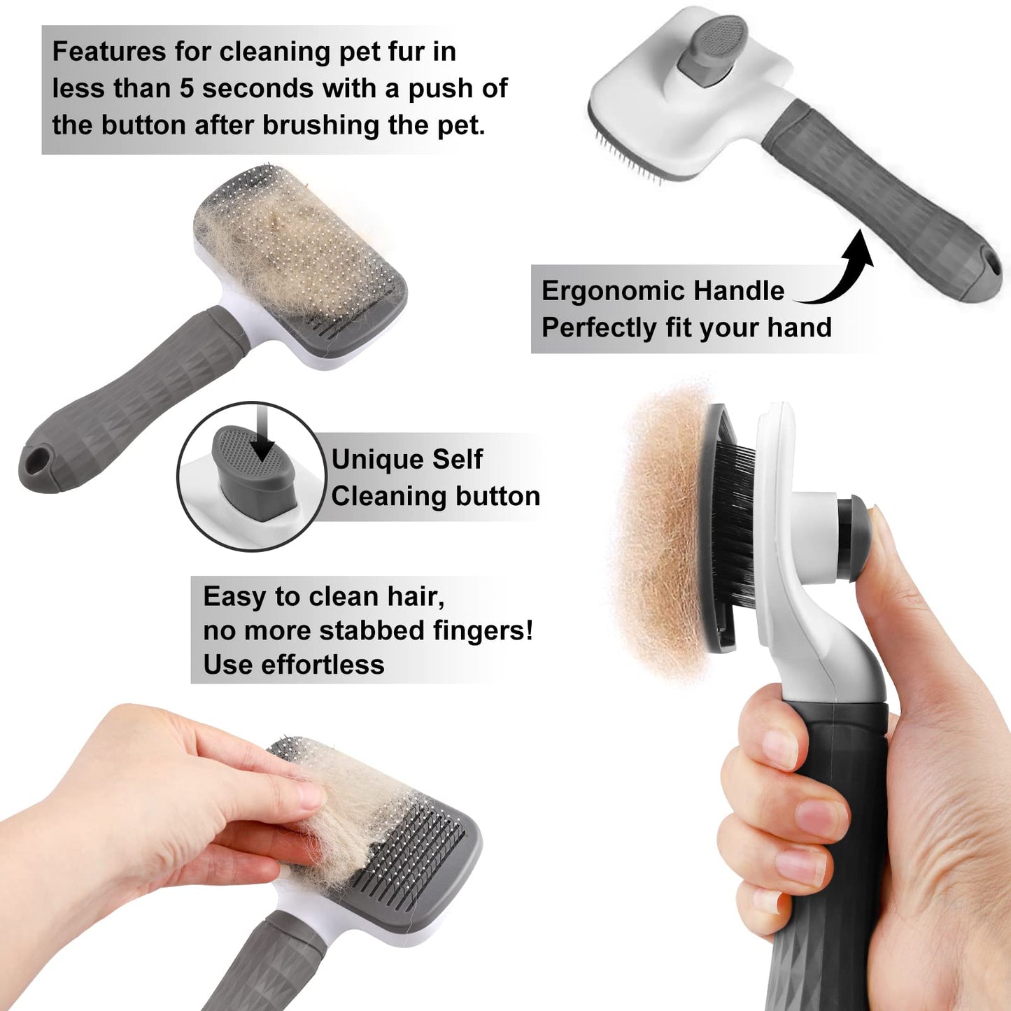 Dog Brush Cat Brush Grooming Comb,Self Cleaning Cat Dog Slicker Brushes with Smooth handle,Pet Grooming Tool with Cleaning Button for Cat Dog Shedding Brush Cat Dog Massage Clean Tangled Brush