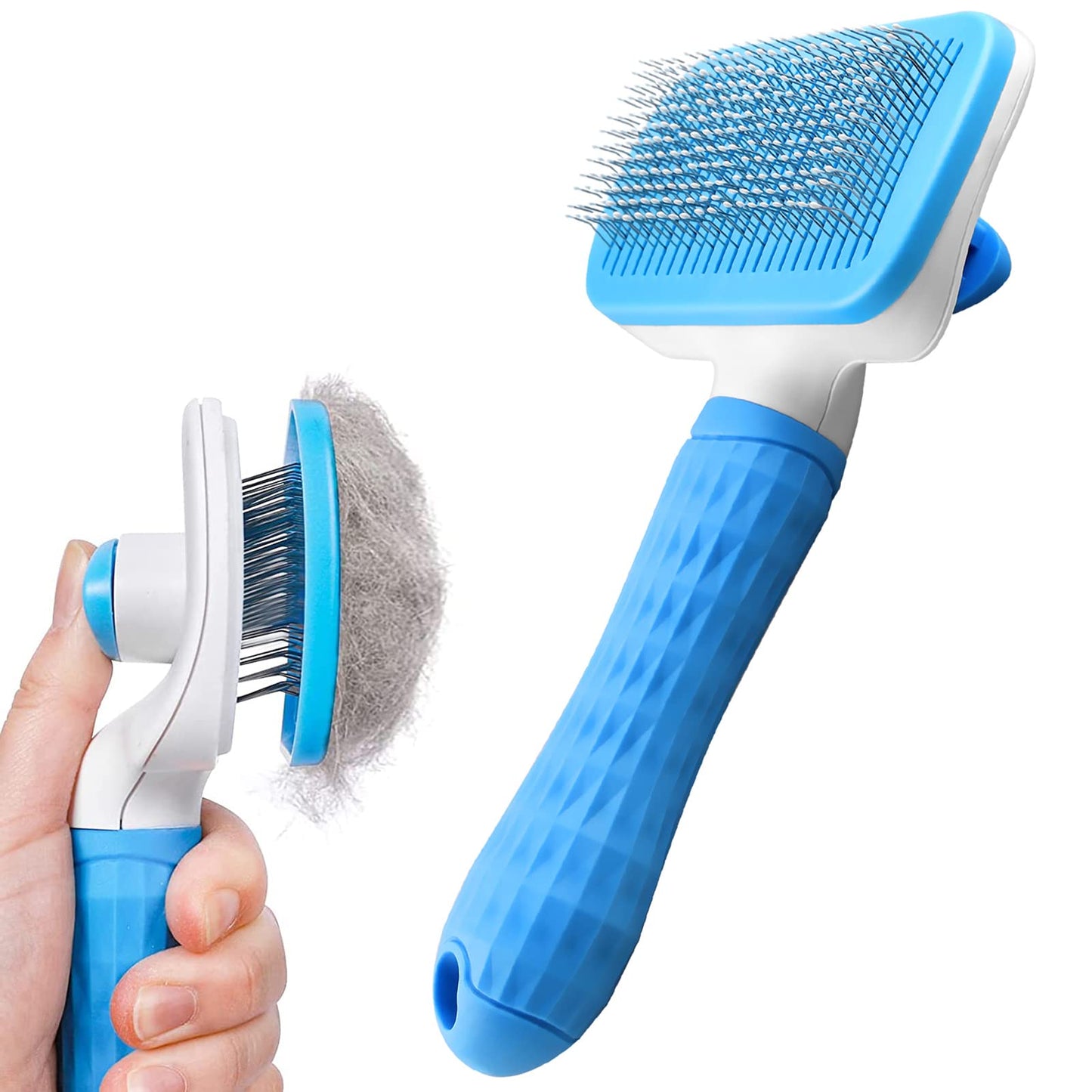 Dog Brush Cat Brush Grooming Comb,Self Cleaning Cat Dog Slicker Brushes with Smooth handle,Pet Grooming Tool with Cleaning Button for Cat Dog Shedding Brush Cat Dog Massage Clean Tangled Brush