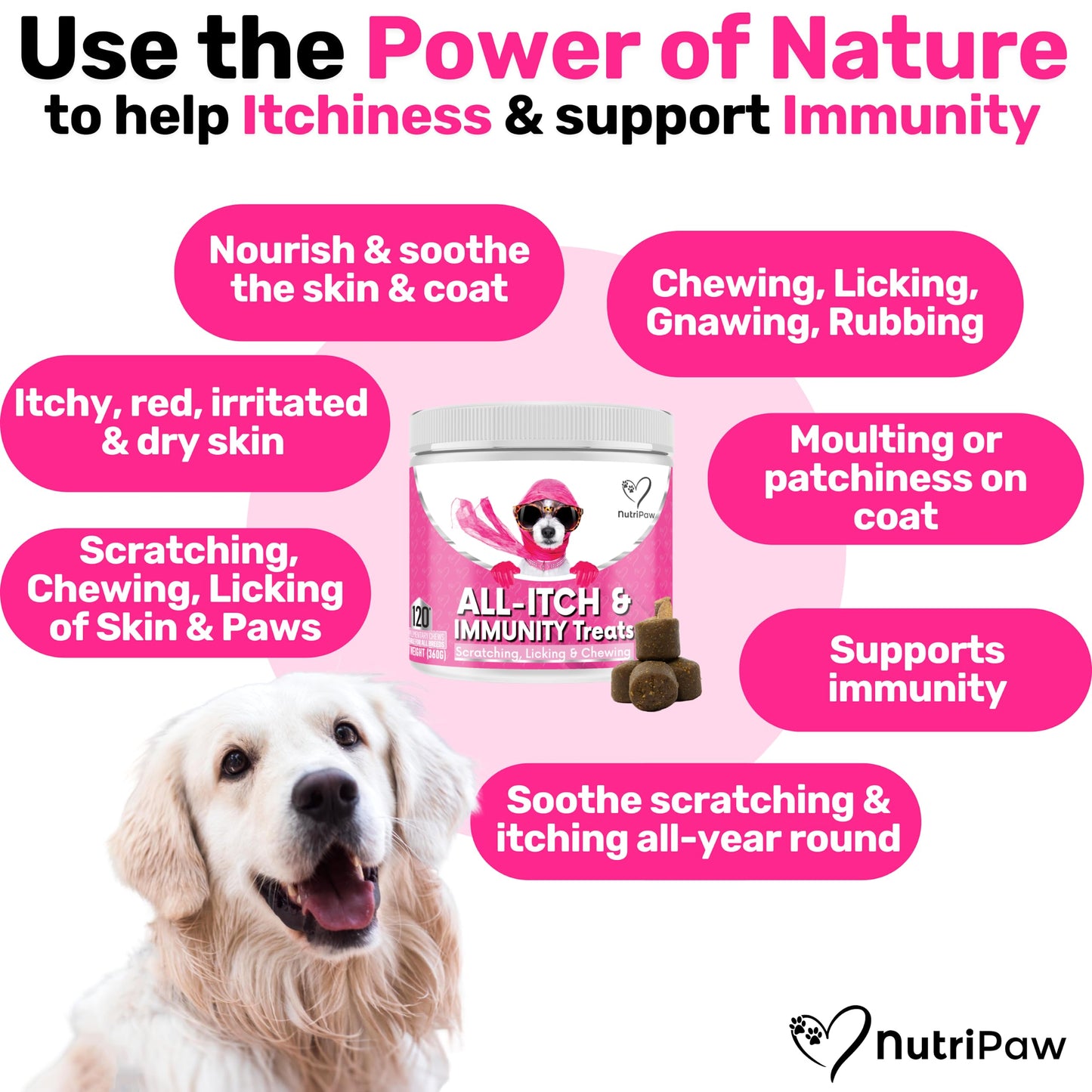 NutriPaw All-Itch Immunity Treats For Dogs - Soothe Itchy Paws, Eyes, Ears, Skin - Stop Itching, Licking, Scratching - Perfect for Small, Medium & Large Dogs - Supports Seasonal Itching
