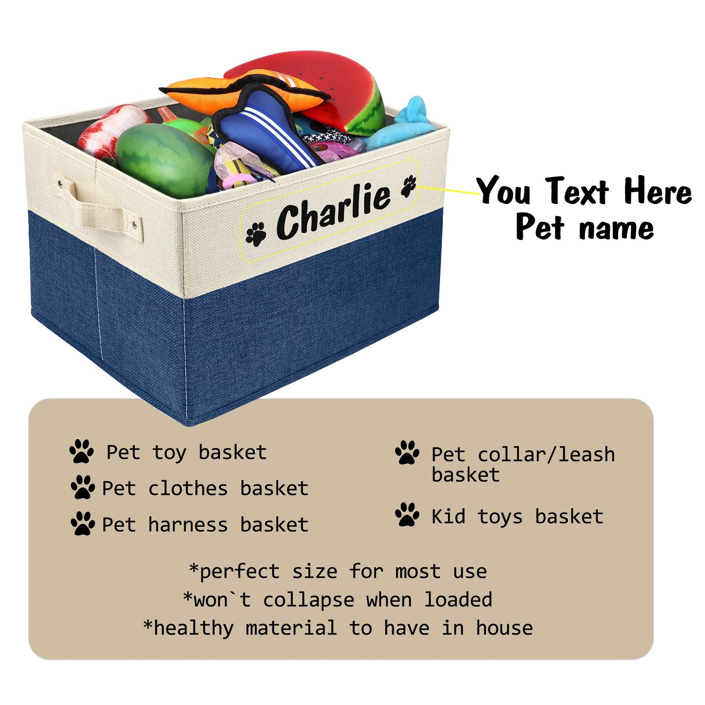 PET ARTIST Personalized Dog Toy Bin for Dog Toys Accessories - Foldable Dog Toy Basket Storage Box for Pet Toys,Dog Coat