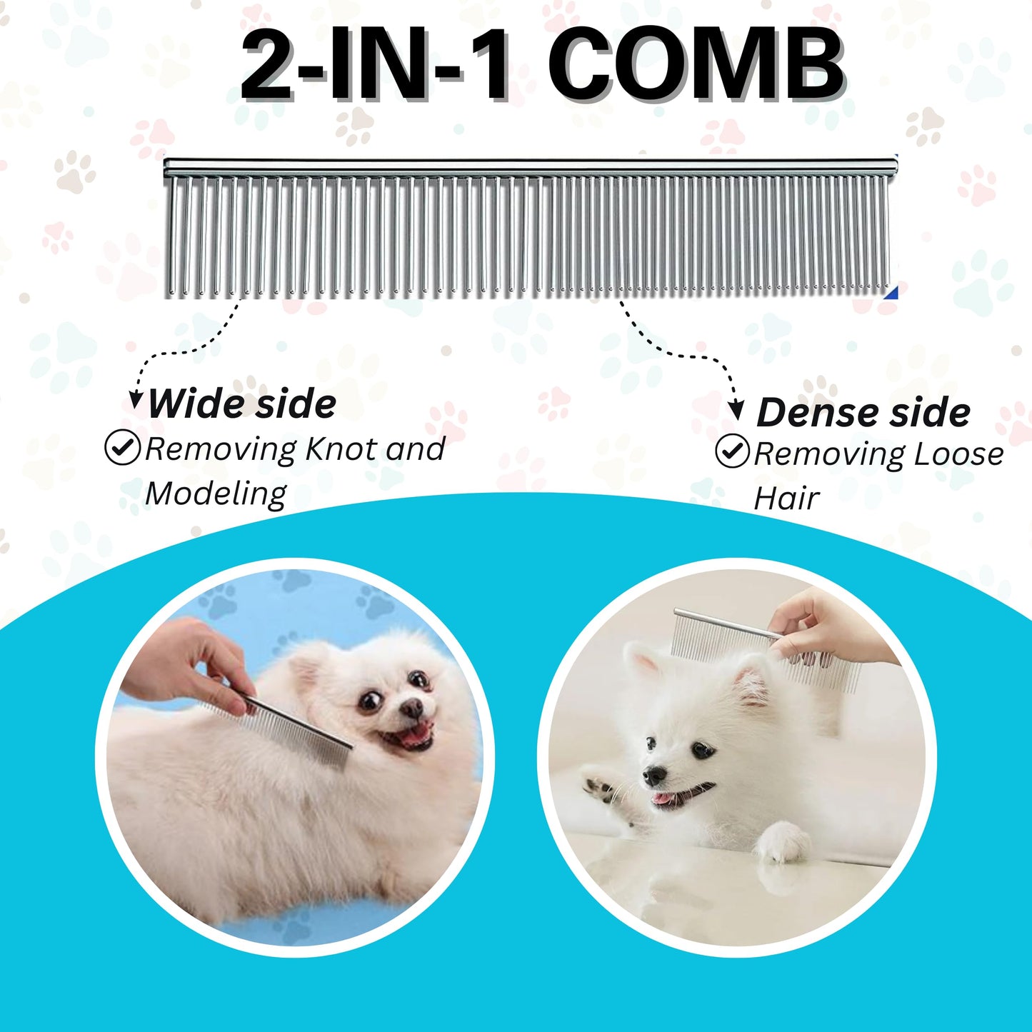 Candure Dematting Comb for Dog and Cat, Pet Grooming Rake and Brushes for Small, Medium & Large Dogs 17+9 Double Sided Deshedding Tool Removes Knots and Tangled Hair