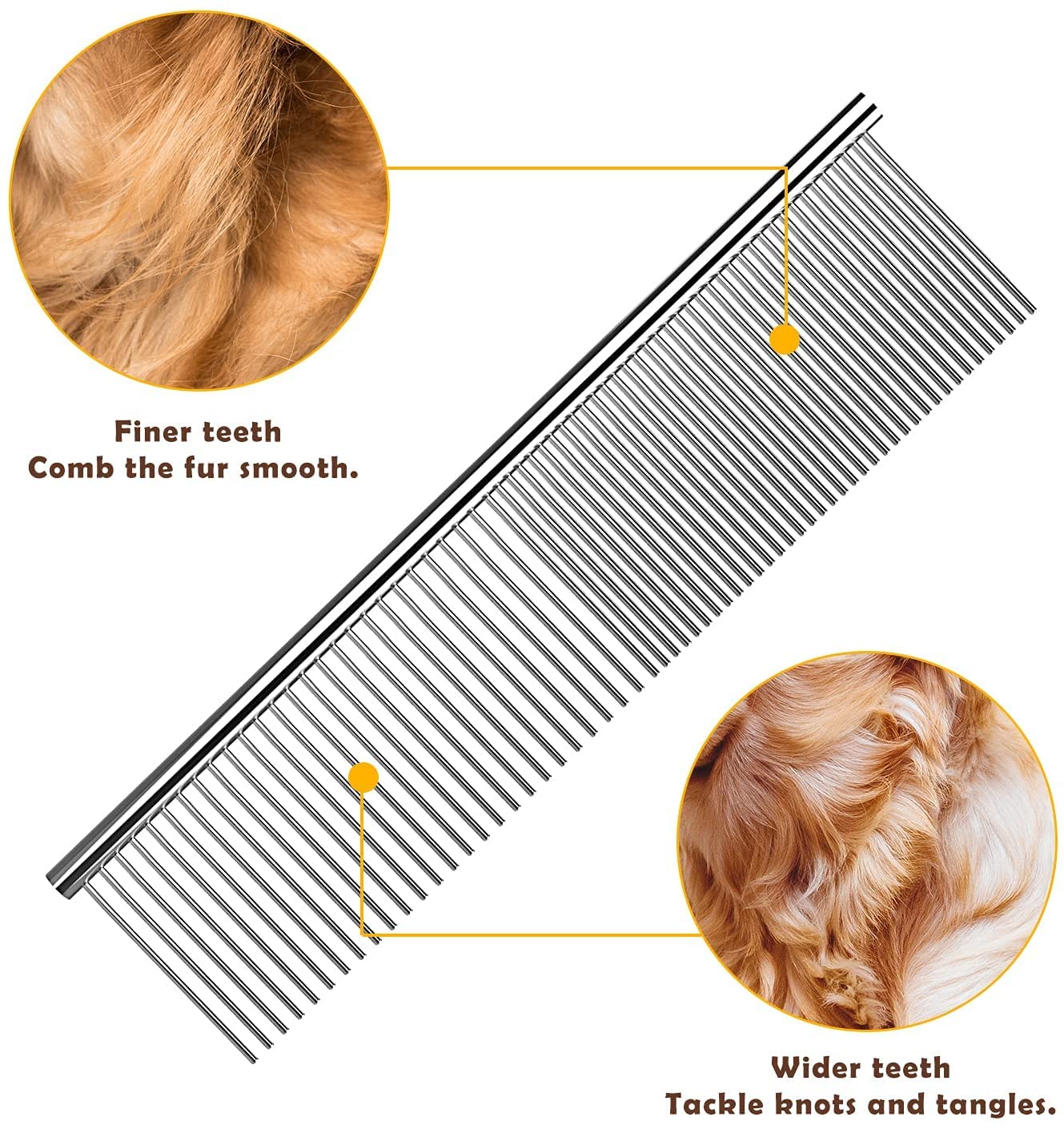 Candure Dematting Comb for Dog and Cat, Pet Grooming Rake and Brushes for Small, Medium & Large Dogs 17+9 Double Sided Deshedding Tool Removes Knots and Tangled Hair
