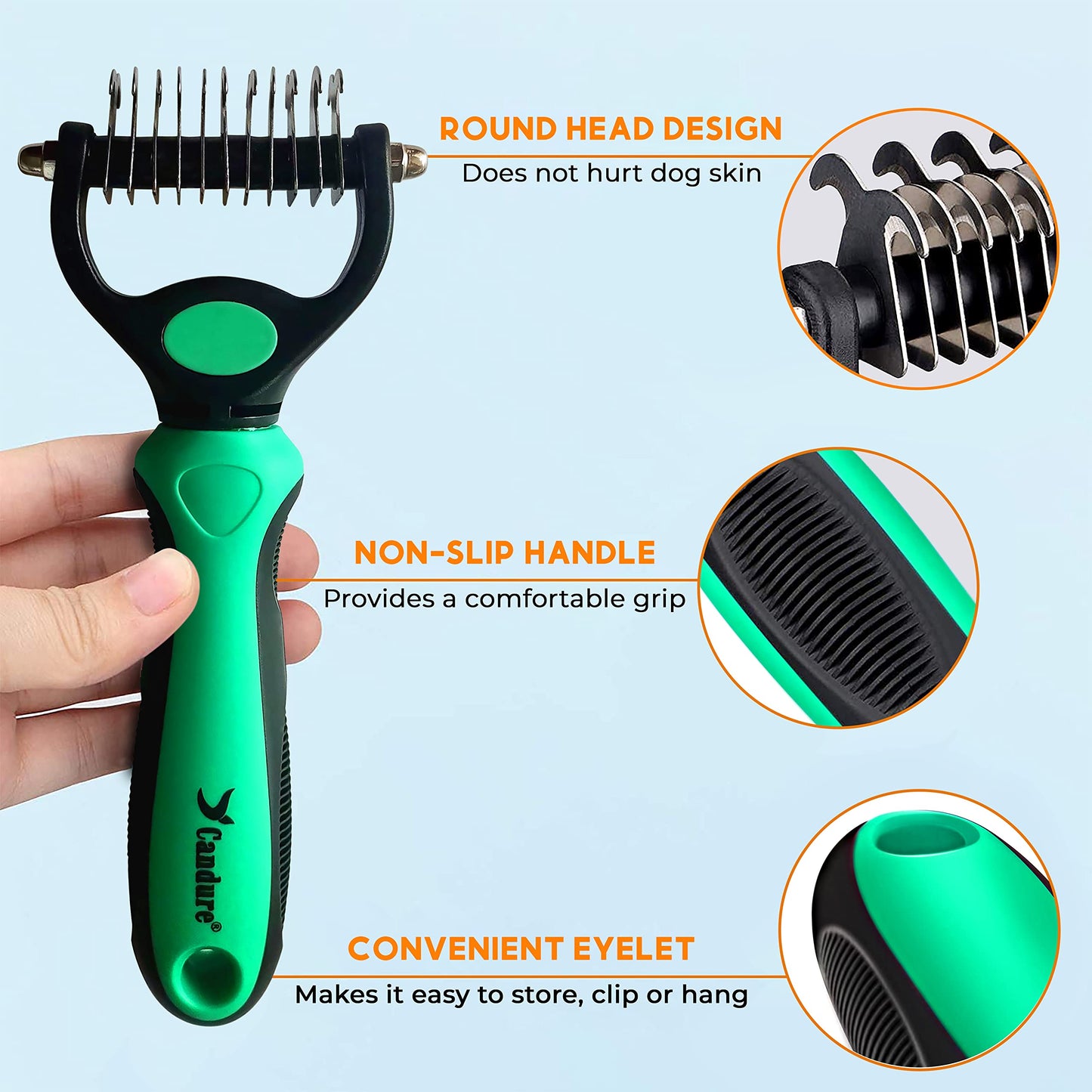 Candure Dematting Comb for Dog and Cat, Pet Grooming Rake and Brushes for Small, Medium & Large Dogs 17+9 Double Sided Deshedding Tool Removes Knots and Tangled Hair
