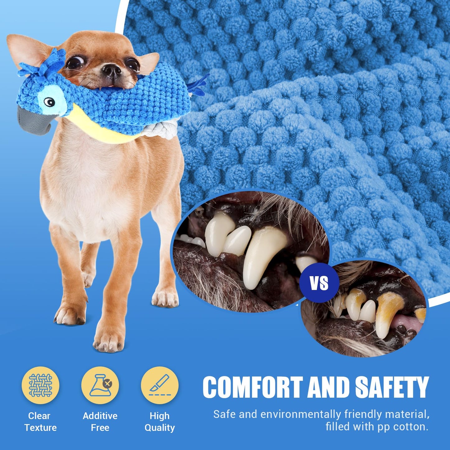 ROSAUI Dog Toys, 2PCS Plush Squeaky Cockatoo Dog Toy - Interactive and Dental Cleaning Pet Chew Toy for All Breed Sizes Dog
